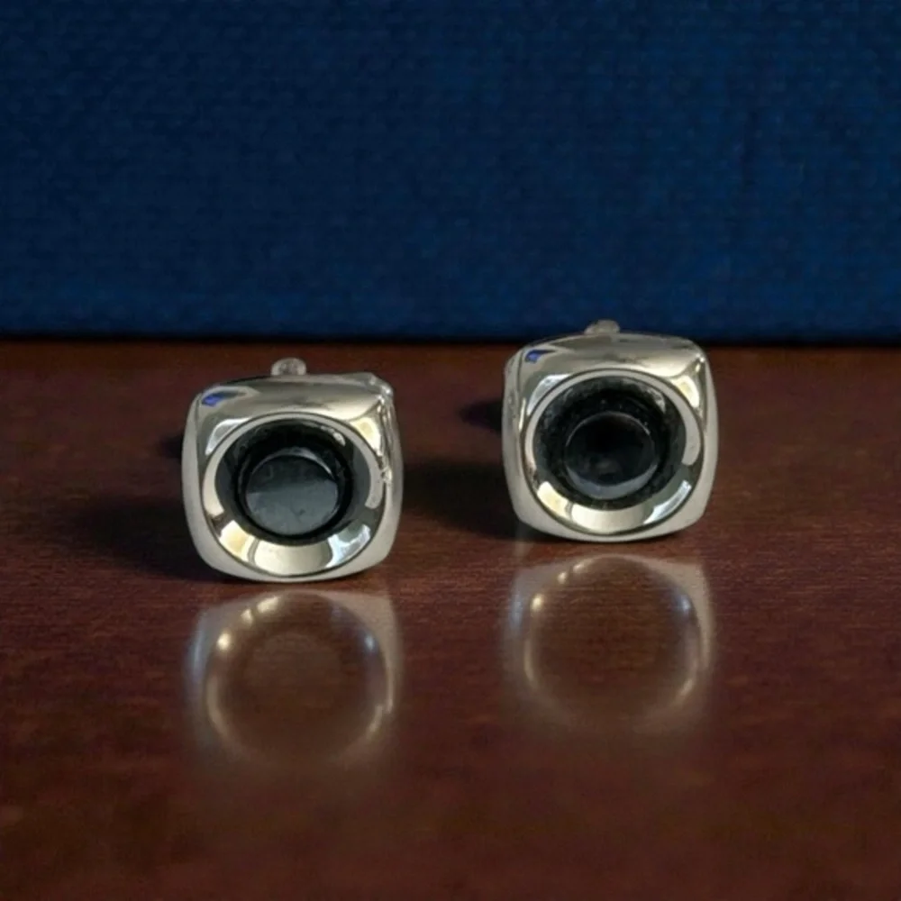 Vintage Hickok MCM Hematite Silver and Black Cufflinks